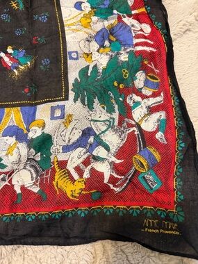 Vintage Anne Marie French Provençal Scarf Cotton Christmas Red Black 34x34 EUC